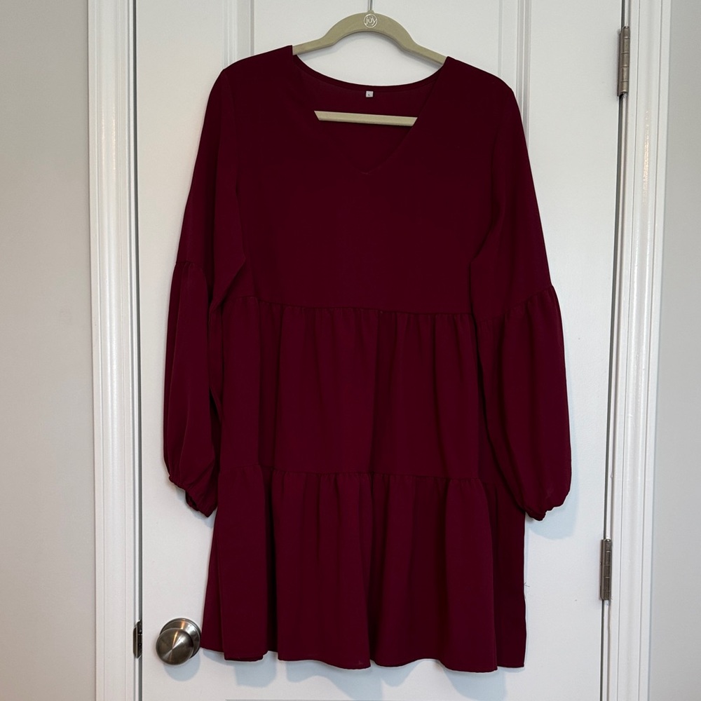 Chic Burgundy Tiered Dress
